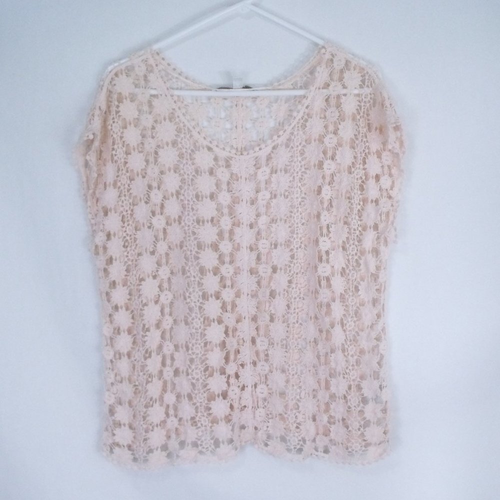 Lauren Conrad Peach Crochet Tunic Top L